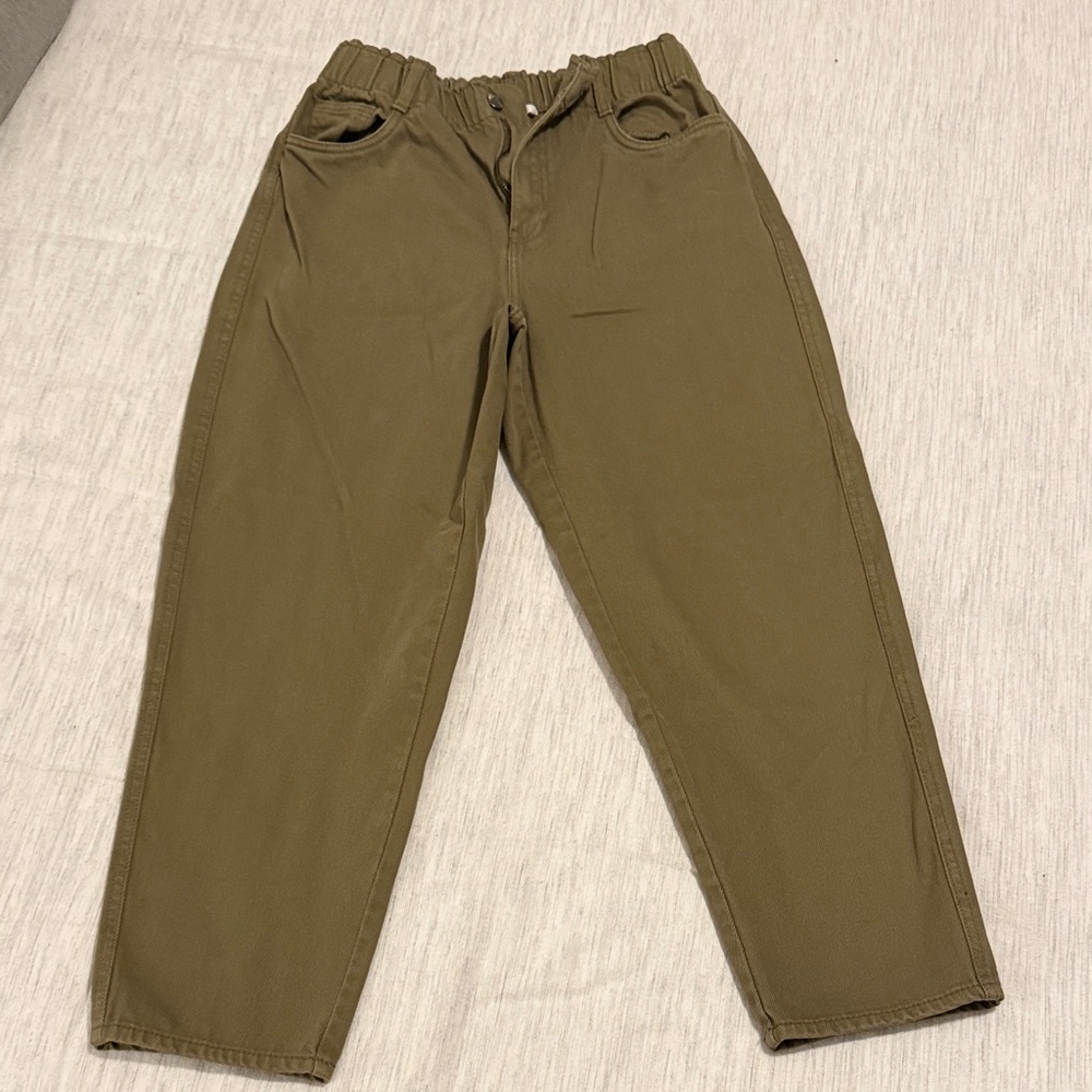 H&M Women's Olive Green Paperbag Cropped Jeans Sz 6